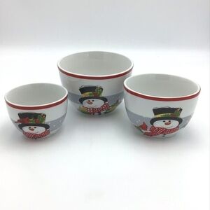 Fitz and Floyd Holly Berry Snowman Bowl Set